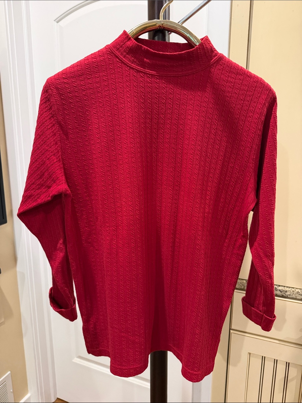 Petite Sophisticate Crimson Textured Mock Neck Top